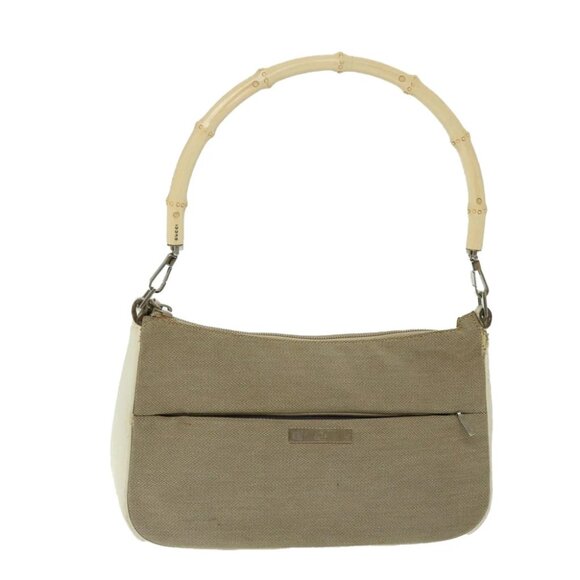 GUCCI Bamboo Hand Bag Canvas Beige 001 3865 Auth 68021 - Picture 1 of 15